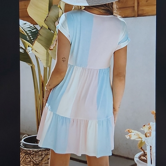 077. Multicolor Striped Color Block Tiered Mini Dress  Size M - Picture 4 of 16